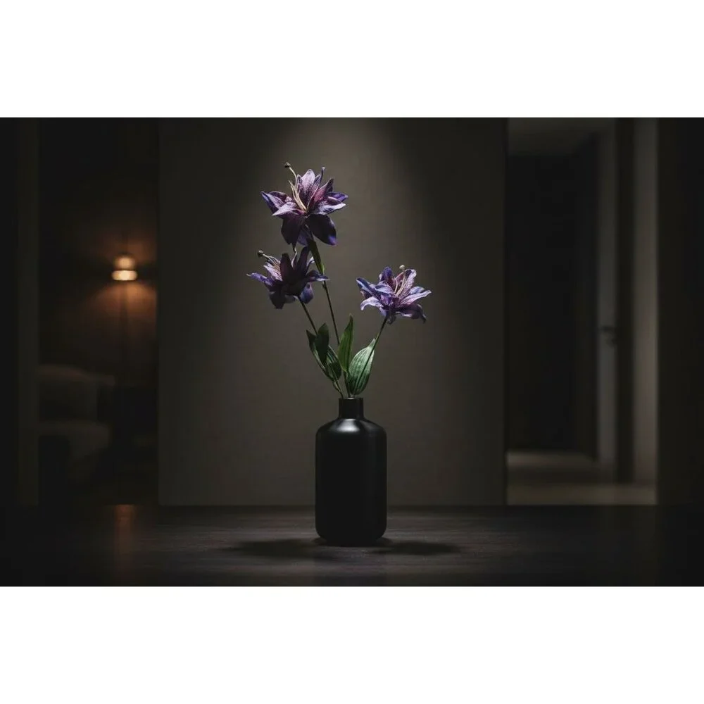 Luxury Artificial Tiger Lily Stem 34 Inch | Purple Blue Faux Lily | Designer Art